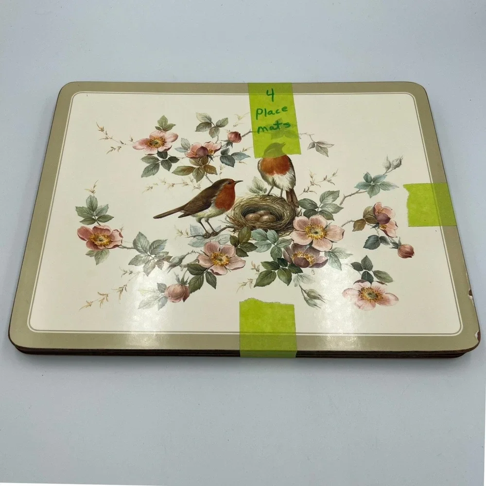 Vintage Pimpernel Robin Bird Placemats Set of 4 Cream Green Good Vintage Corked